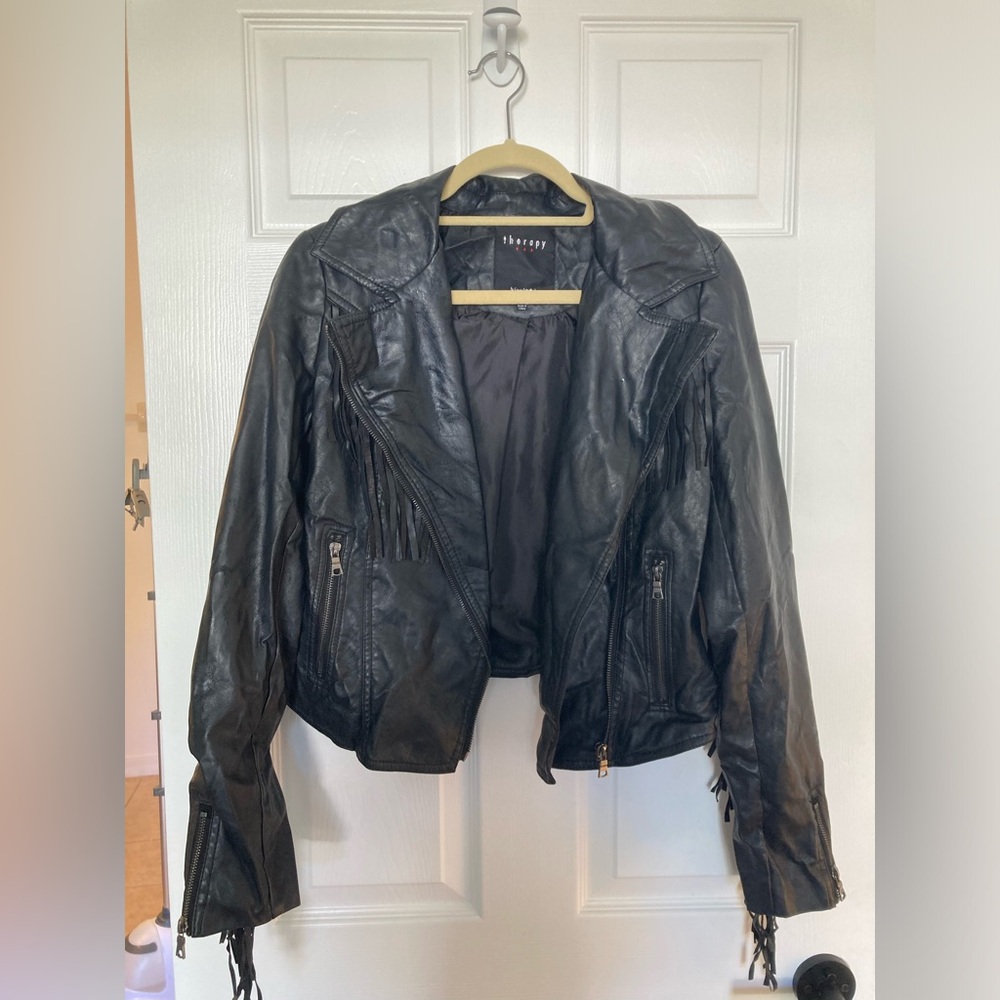 Faux Leather Moto Western Rock n Roll Fringe Jacket